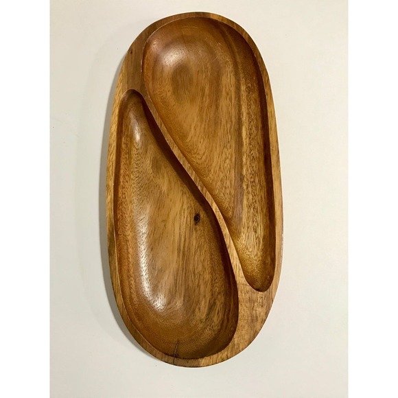 Vintage MCM Two Part Wood Serving Tray - Picture 7 of 7
